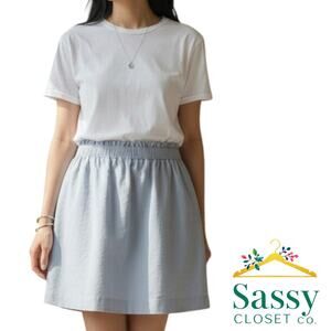 J. Crew A‑Line Linen Blend Mini Skirt Gray‑Blue Side Pockets Women’s 8 EUC